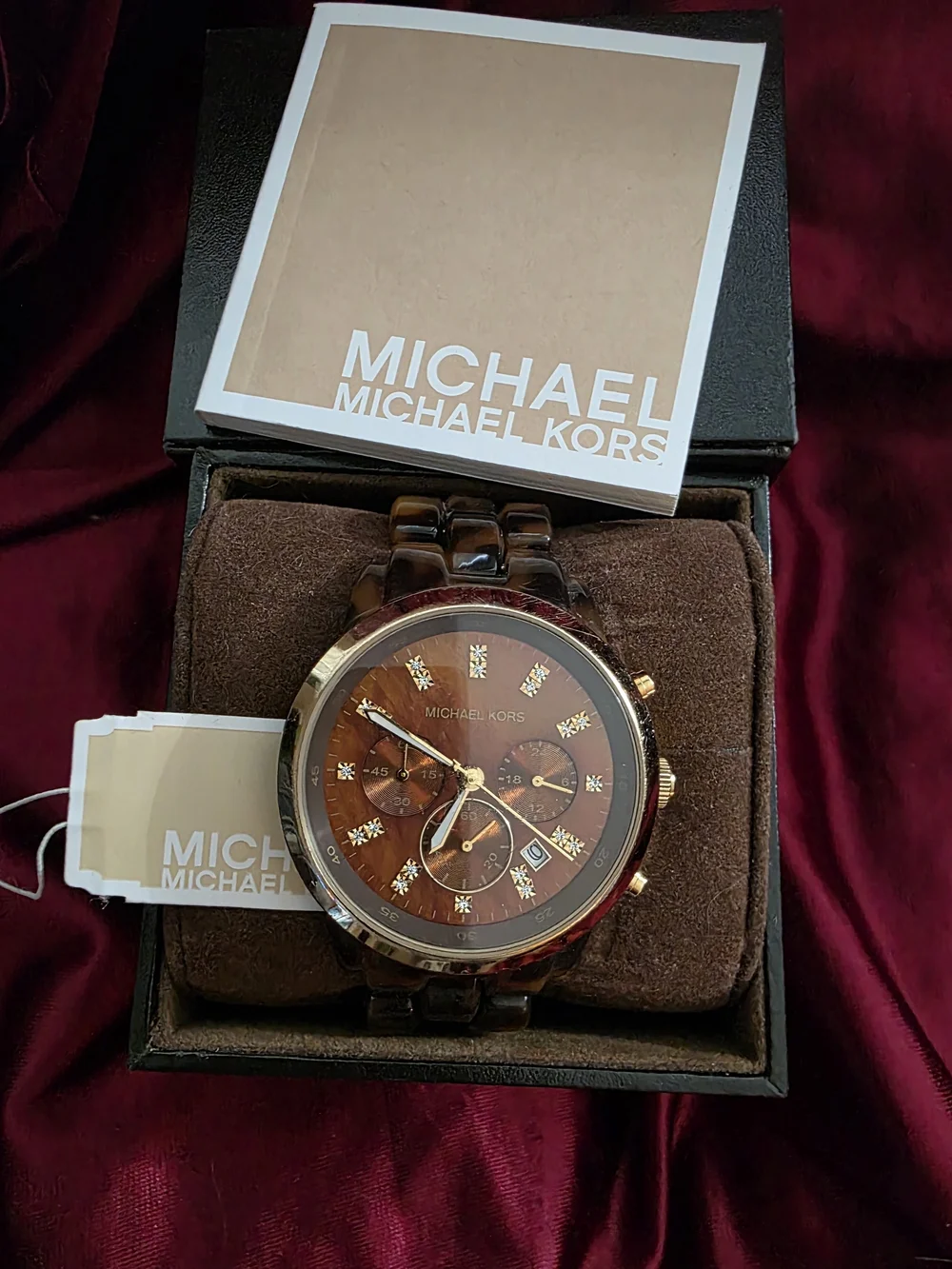 Michael Kors Unisex  Brown Tortoise and Gold Chronograph Watch